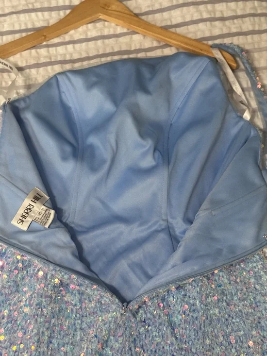 Sherri Hill Light Blue Sequin One Shoulder Mini Dress Size 6 Prom Party - Picture 3 of 6